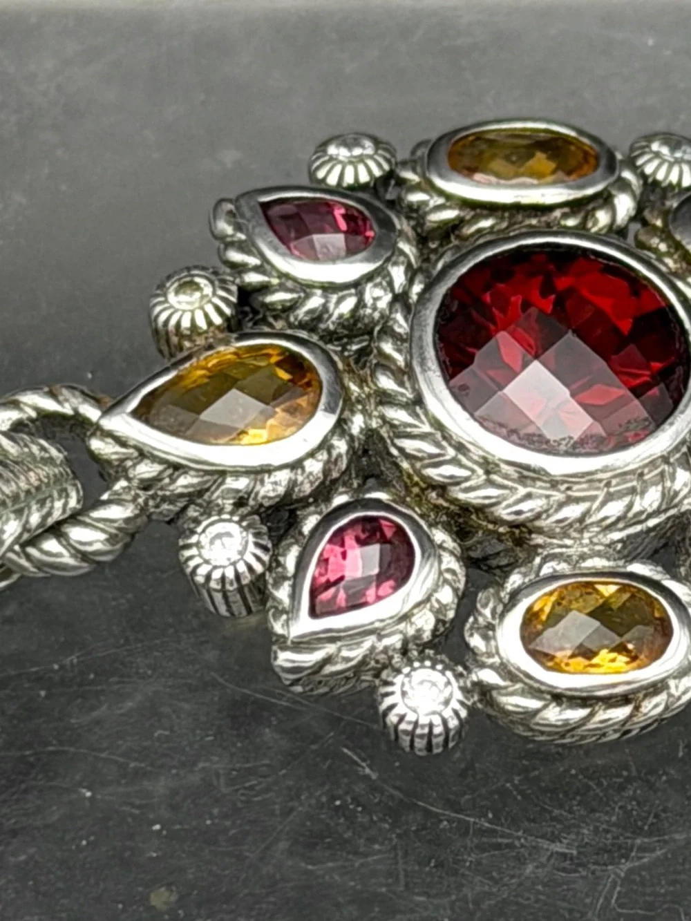 Judith Ripka - Vintage Garnets and Citrine Sterling Silver Pendant